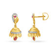 Traditional Carved Leaf Motif Gold Jhumka Earrings,,hi-res image number null