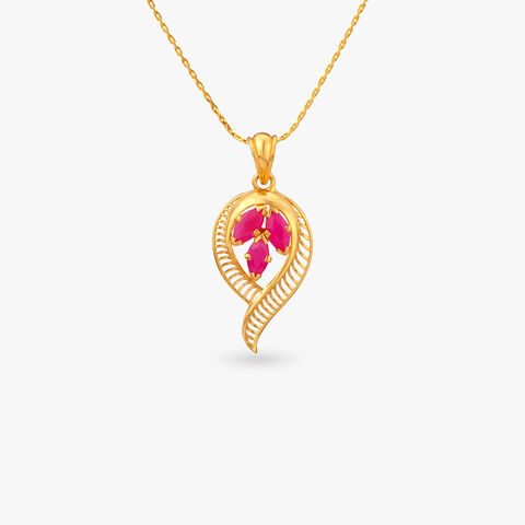 Crimson Bloom Gold Pendant