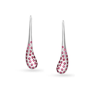 925 Silver Slender Hoop Earrings with Rubies
