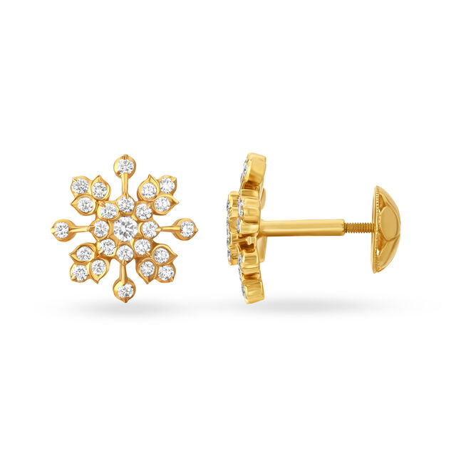 Celestial 22 Karat Yellow Gold And Diamond Floral Studs,,hi-res image number null