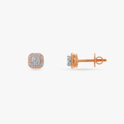 Crowned Cushion Diamond Stud Earrings