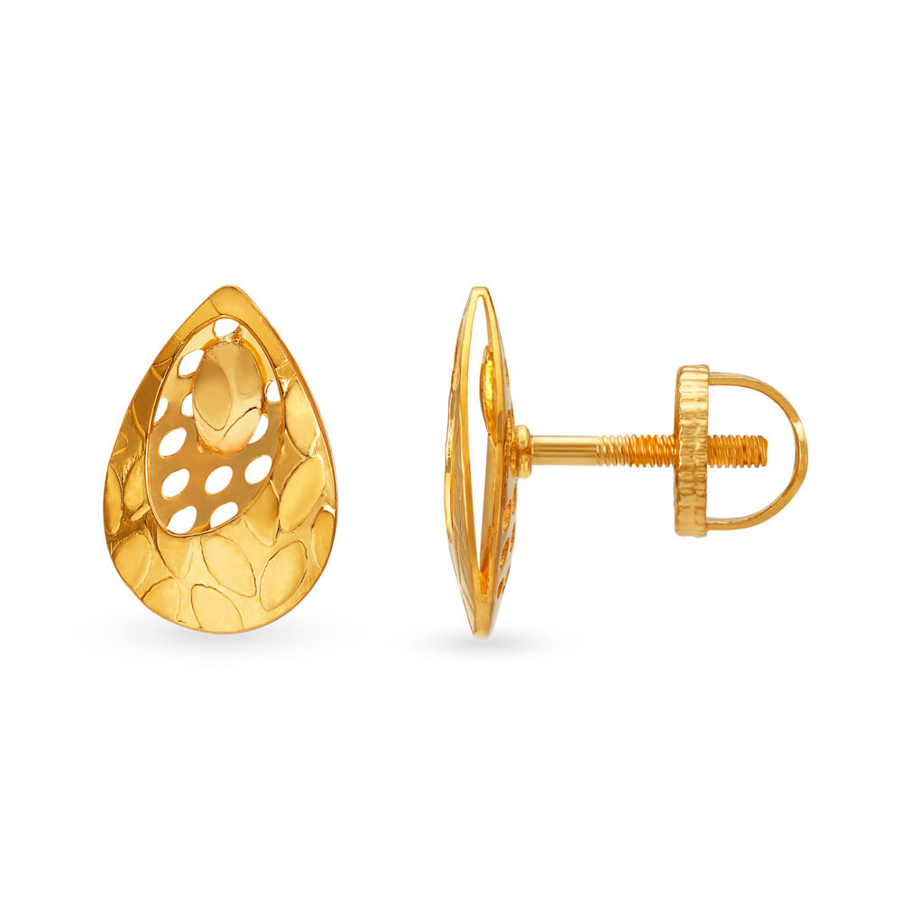 Gold Laser Cut Teardrop Stud Earrings