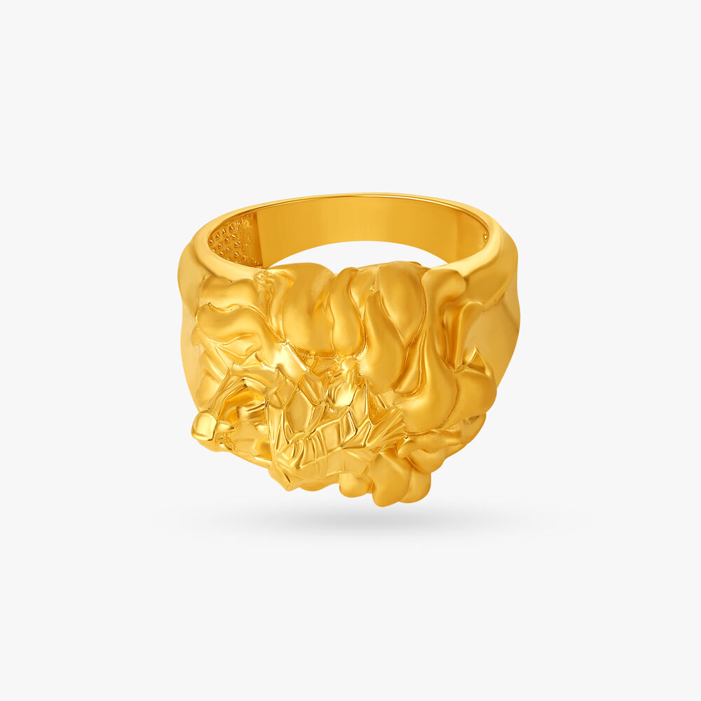 Square Leaf Gold Ring for Men