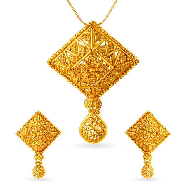 Opulent Gold Rhombus Pendant Set,,hi-res image number null