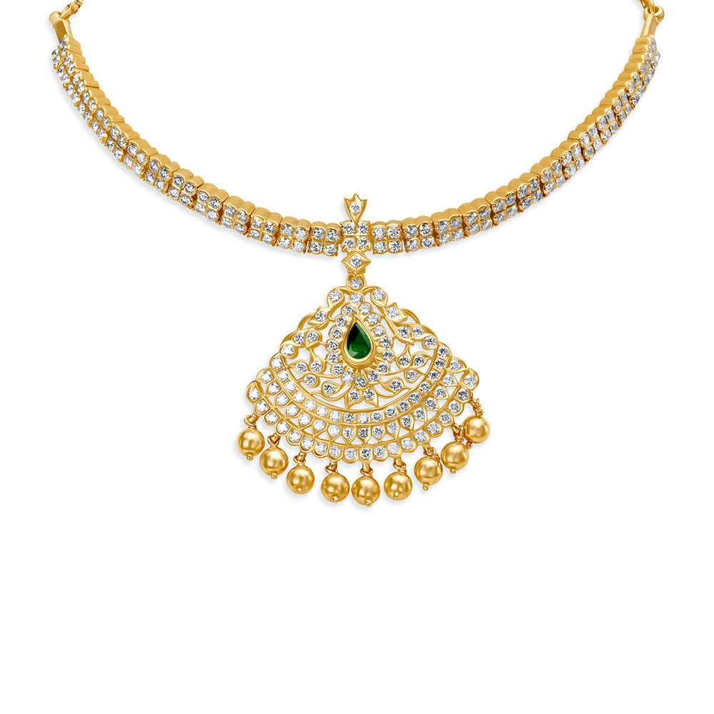 Pristine Traditional Diamond Adorned Gold Necklace Tanishq Online Store