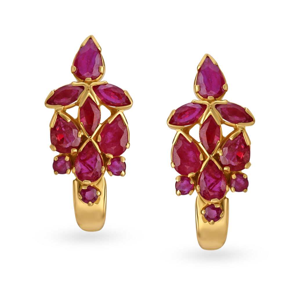 Enticing Floral Ruby Stud Earrings