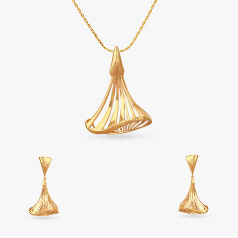 Sculpted Symphony Gold Pendant and Earrings Set