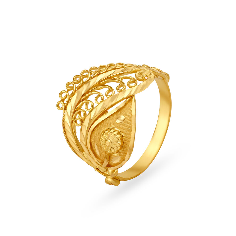 Ethnic Filigree Gold Ring Tanishq Online Store