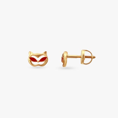 Kitty Wink Gold Stud Earrings for Kids