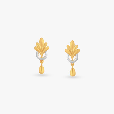 Ornate Leaf Gold Drop Earrings
