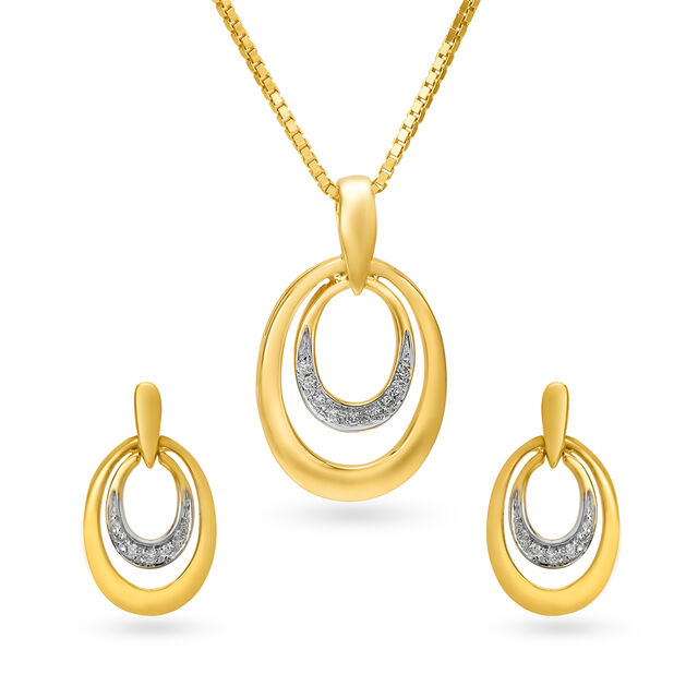 Buy Gold & Diamond Pendant and Earring Set Online Tanishq