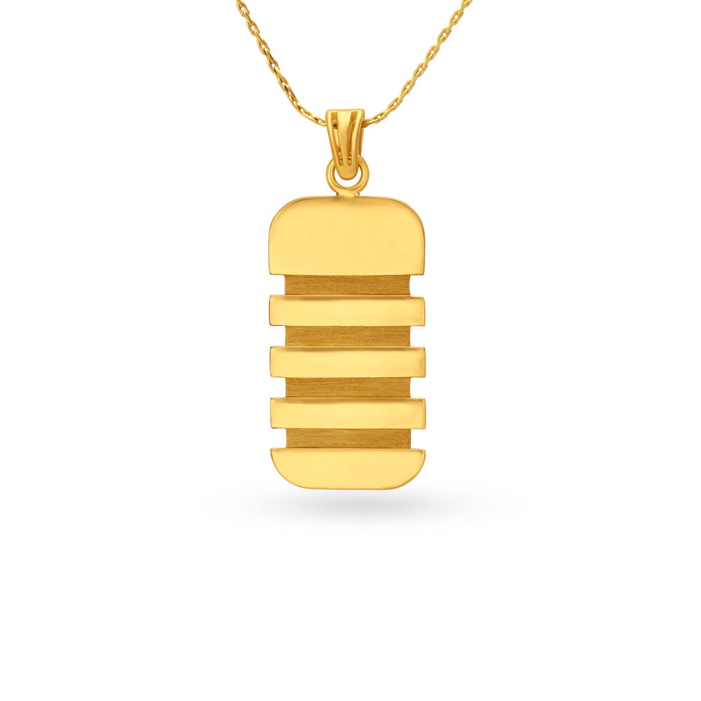 Three Stripe Carved Gold Pendant For Men