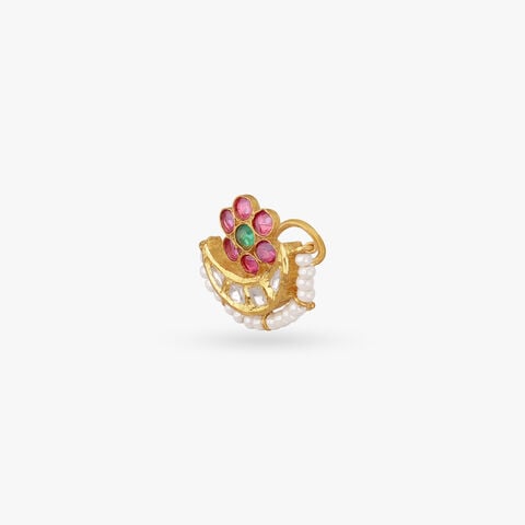 Blooming Crescent Gold Nose Pin