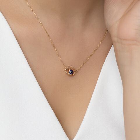 Watchful Wonder Evil Eye Gold Pendant with Chain