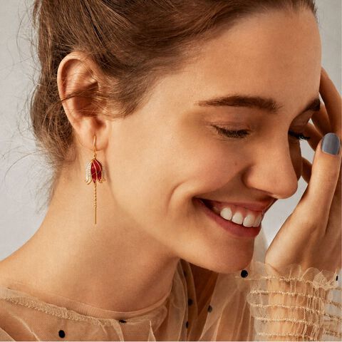 Crimson Wing Diamond Hoop Earrings