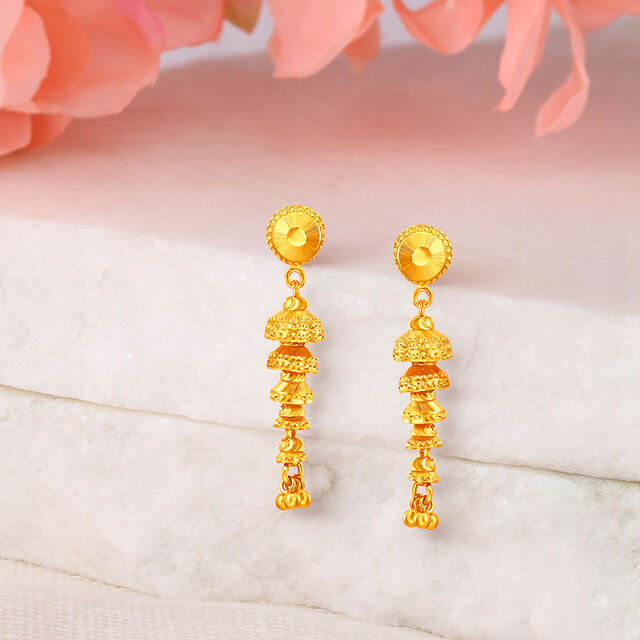Delightful 22 Karat Yellow Gold Bell Motif Drop Earrings,,hi-res image number null
