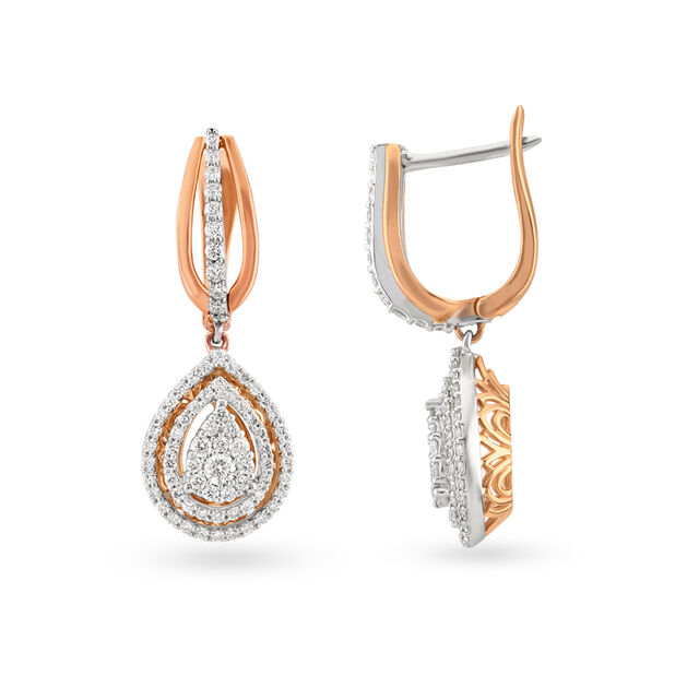 Shimmering 18 Karat White And Rose Gold And Diamond Teardrop Hoops,,hi-res image number null