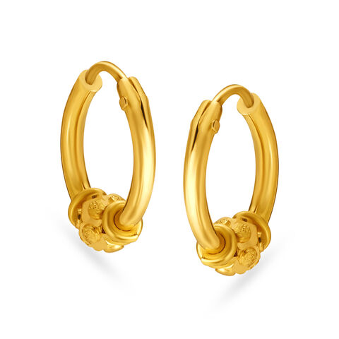 Ornate 18 Karat Gold Geometric Beaded Hoop Earrings