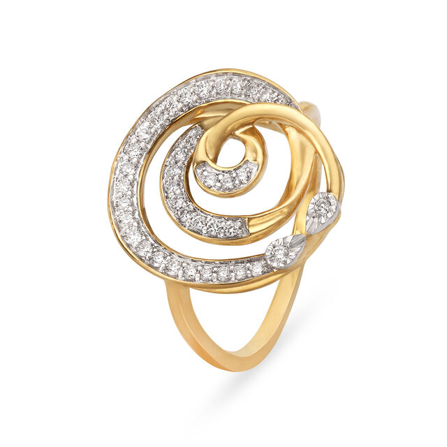 14KT Yellow White Gold Twirl Shaped Dazzling Finger-Ring,,hi-res image number null