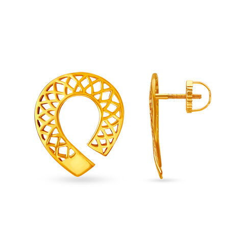 Luxurious Yellow Gold Latticed Loop Stud Earrings