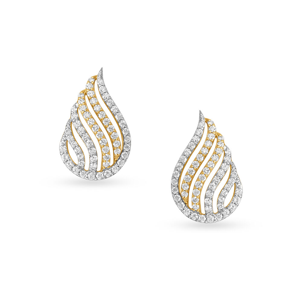 Captivating Flame Inspired Gold and Diamond Stud Earrings