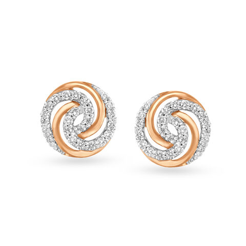 Hypnotic Rose Gold and Diamond Round Stud Earrings