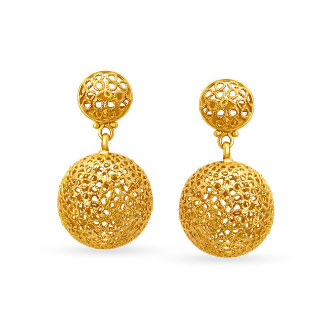 Extravagant Jali Work Gold Drop Earrings,,hi-res image number null