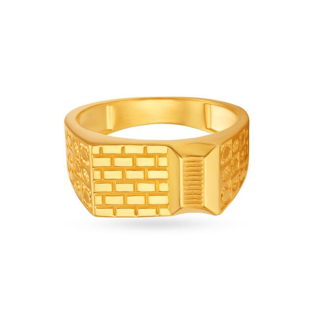 Impressive Brick Motif Gold Finger Ring For Men,,hi-res image number null