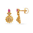 Sun Motif Ruby Studded Gold Drop Earrings,,hi-res image number null