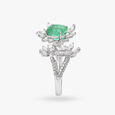 Elegant Emerald and Dazzling Diamond Floral Finger Ring,,hi-res image number null