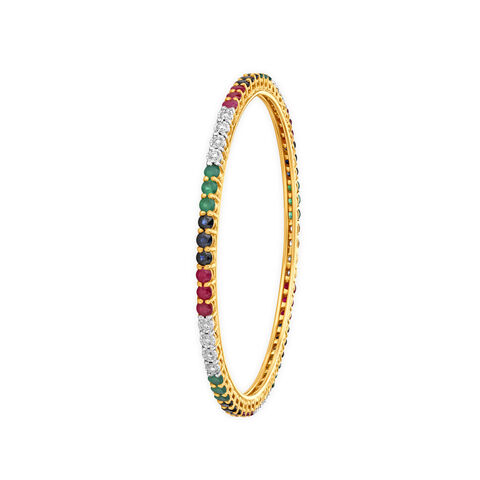 Eclectic Assorted Stones Bangle in Yellow and White Gold