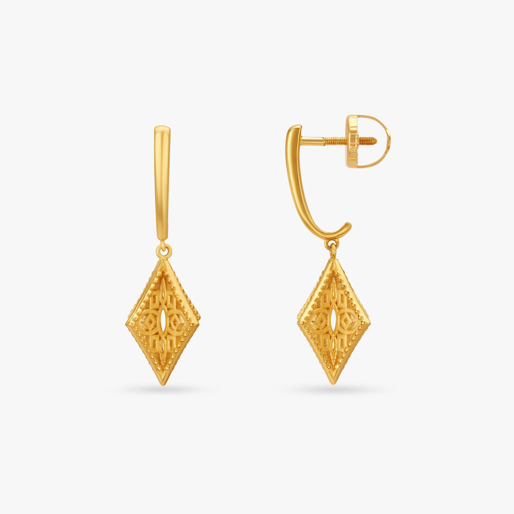 Mia Multitaskers By Tanishq 14KT Yellow Gold Drop Earrings With  DiamondShaped Design  Mia