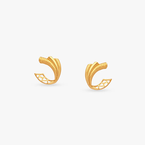 Leaf Arc Gold Stud Earrings