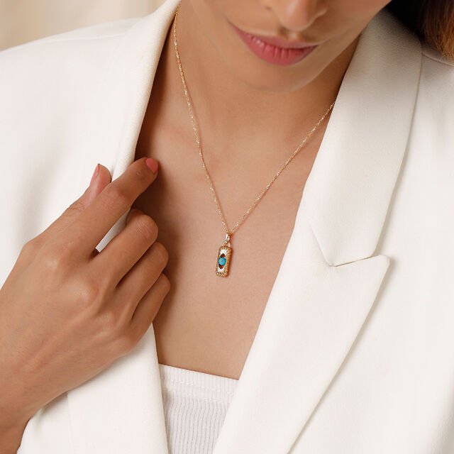 Spirited Elegance 18KT Gold Chain Turquoise  Pendant with chain,,hi-res image number null