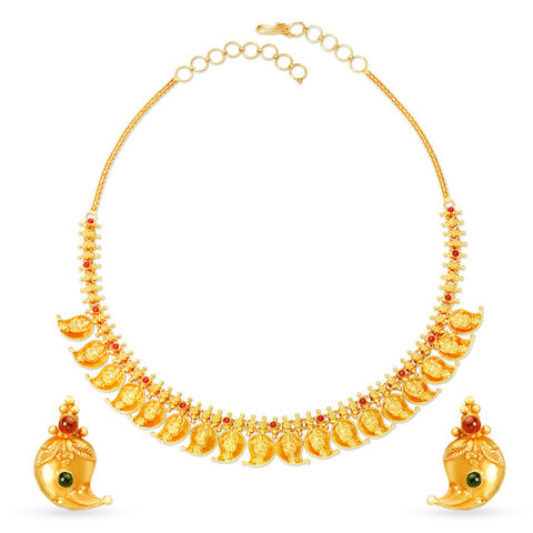 Mango Pattern Gold Necklace Set for the Brides in the South of India