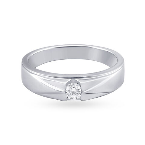 Classic 950 Karat White Gold And Diamond Finger Ring