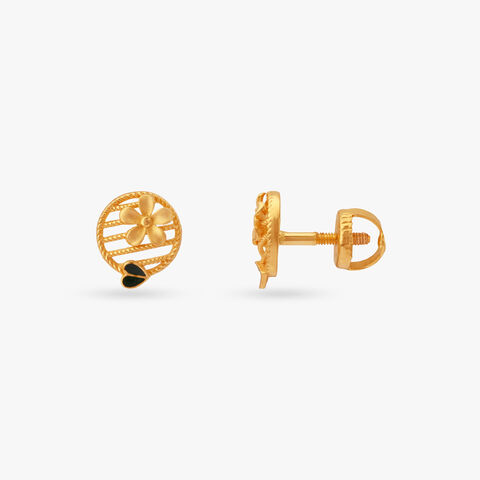 Floral Emblem Gold Stud Earrings