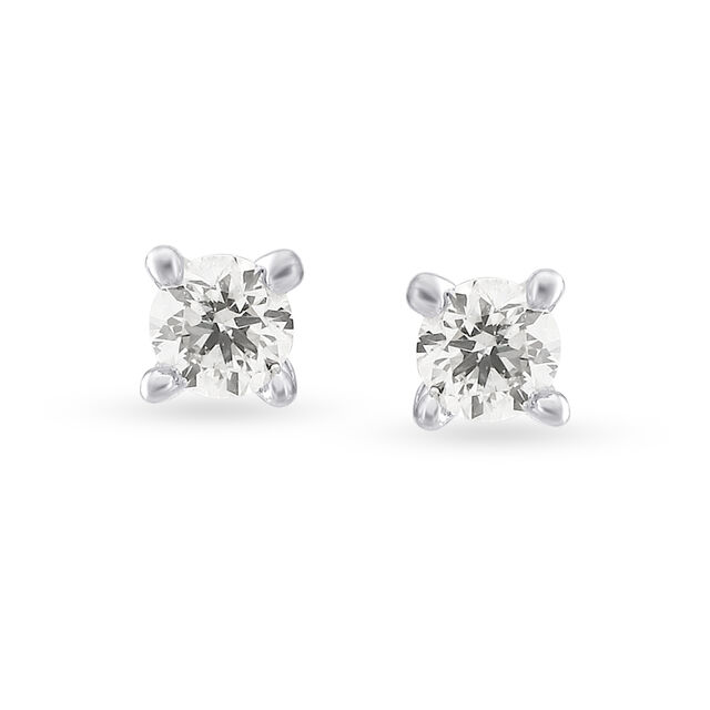 Traditional Diamond and White Gold Single Stone Stud Earrings,,hi-res image number null