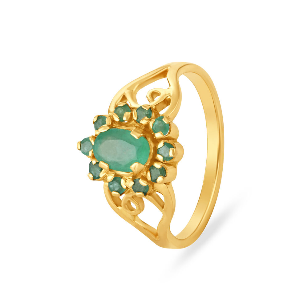 Verdant Emerald and Gold Finger Ring Tanishq Online Store