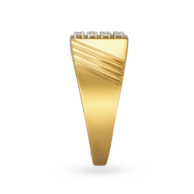 Bold 18 Karat Yellow Gold And Diamond Textured Finger Ring,,hi-res image number null