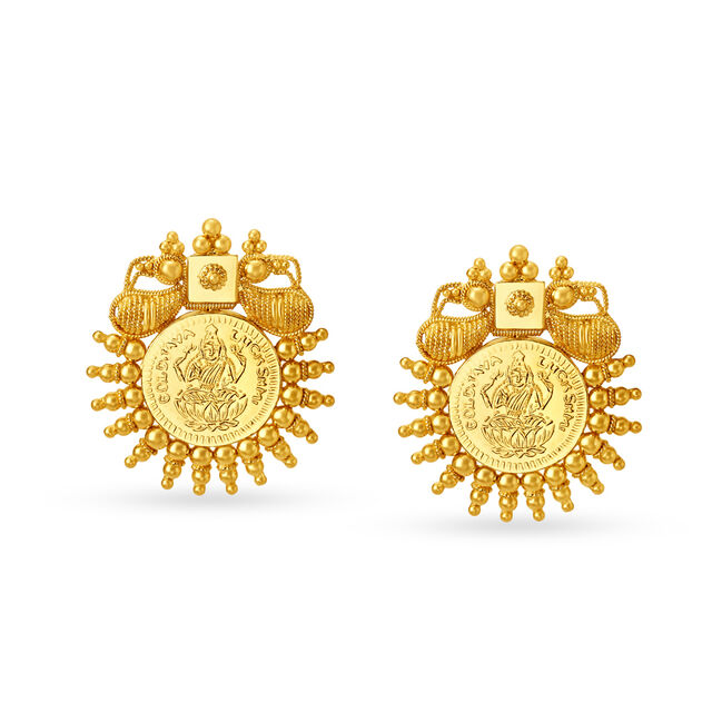 Temple Design Gold Stud Earrings,,hi-res image number null