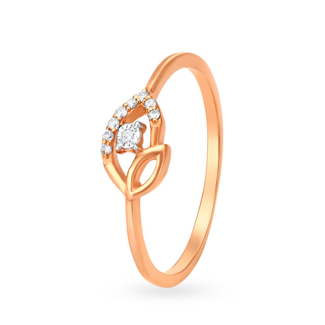 Charming 18 Karat Rose Gold And Diamond Leaf Finger Ring,,hi-res image number null