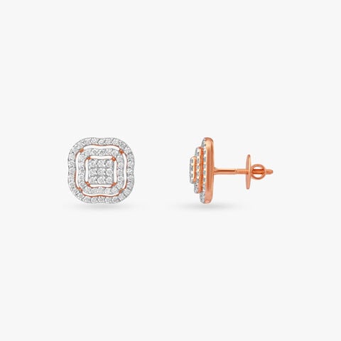 Cushion Layers Diamond Stud Earrings