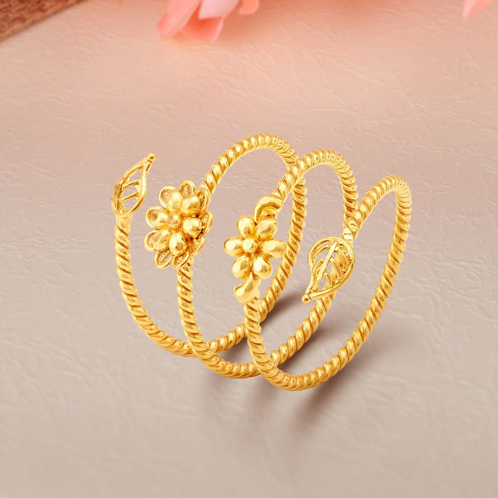 Pretty Spiral Design Beaded Gold Ring - Alapatt Diamonds