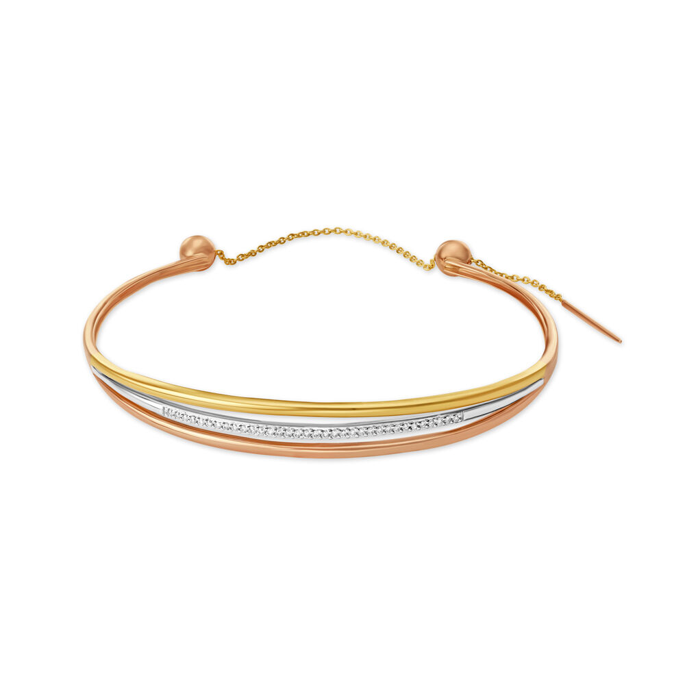 14KT Yellow White and Rose Gold Bangle with Diamond