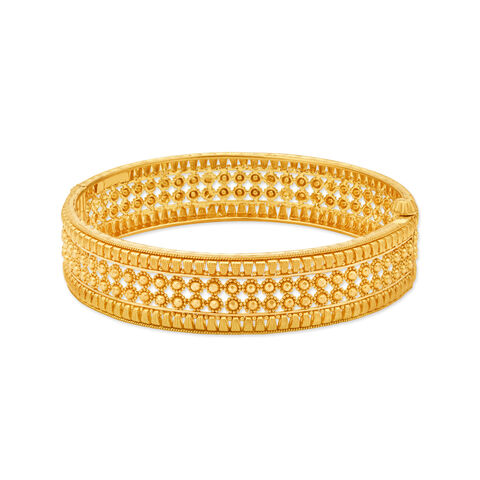 Classical 22 Karat Yellow Gold Floral Bead Bangle