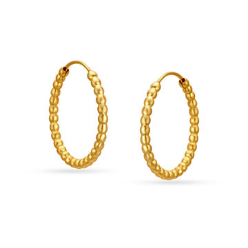22 KT Yellow Gold Radiant Beaded Hoop Earrings
