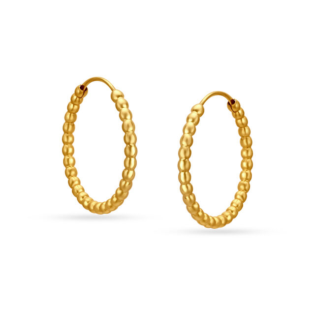 22 KT Yellow Gold Radiant Beaded Hoop Earrings,,hi-res image number null