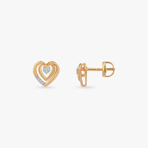 Layered Heart Diamond Stud Earrings