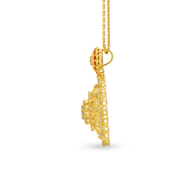 Ethereal Floral Motif Ruby Gold Pendant,,hi-res image number null